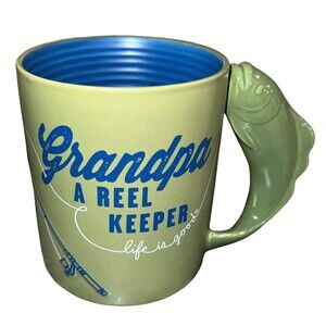 Grandpa A Reel Keeper Fishing coffee Mug tea Life is Good Hallmark Fish Gift